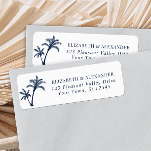 Palm Tree Navy Blue Wedding Return Address