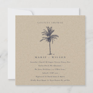 Palm Tree Navy Kraft Couples Shower Invite