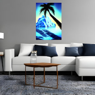 Palm tree near iceberg and sea   AI Art  Poster