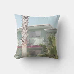 PALM TREE NEAR WHITE CONCRETE HOUSE THROW PILLOW
