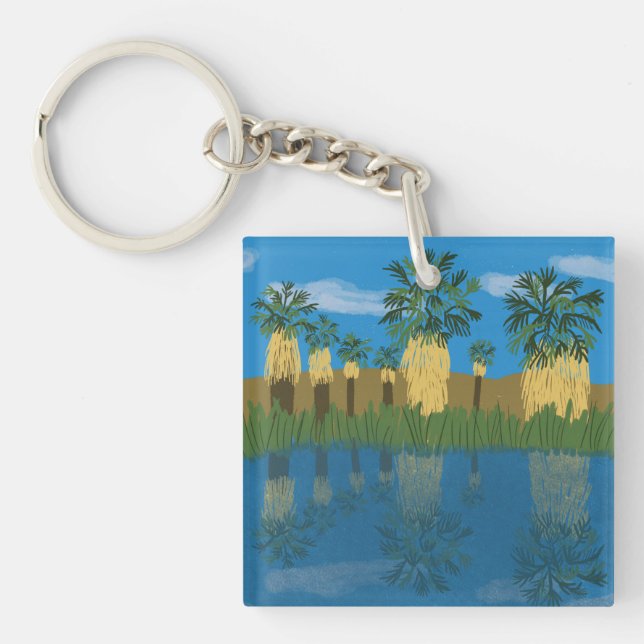 Palm Tree Oasis California Desert Coachella Valley Keychain (Front)