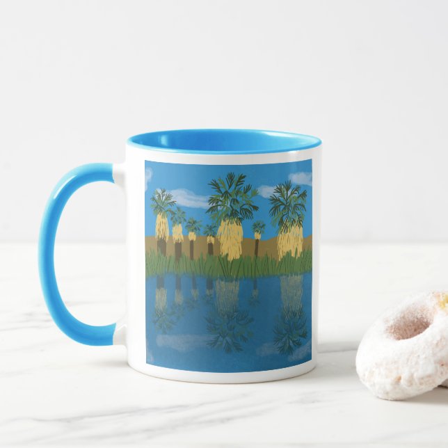 Palm Tree Oasis California Desert Mug (With Donut)