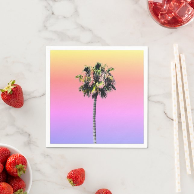 Palm Tree Ombre Pink Blue Yellow Paper Napkin (Insitu)