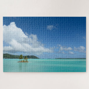 Palm tree on a small island in Bora Bora lagoon Jigsaw Puzzle