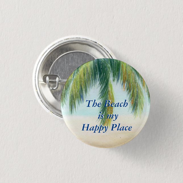 Palm tree on a sunny day on the beach 1 inch round button (Front & Back)