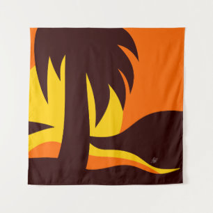 Palm Tree On Beach Sunset Tapestry