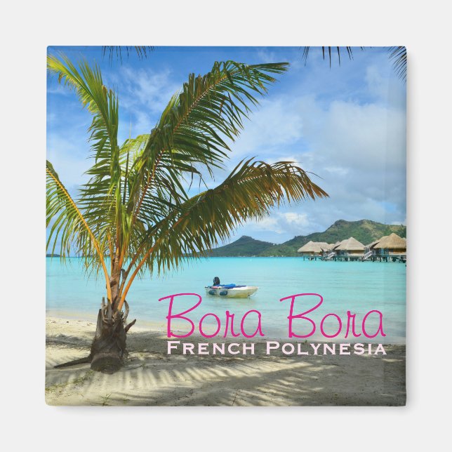 Palm tree on Bora Bora text magnet (Front)