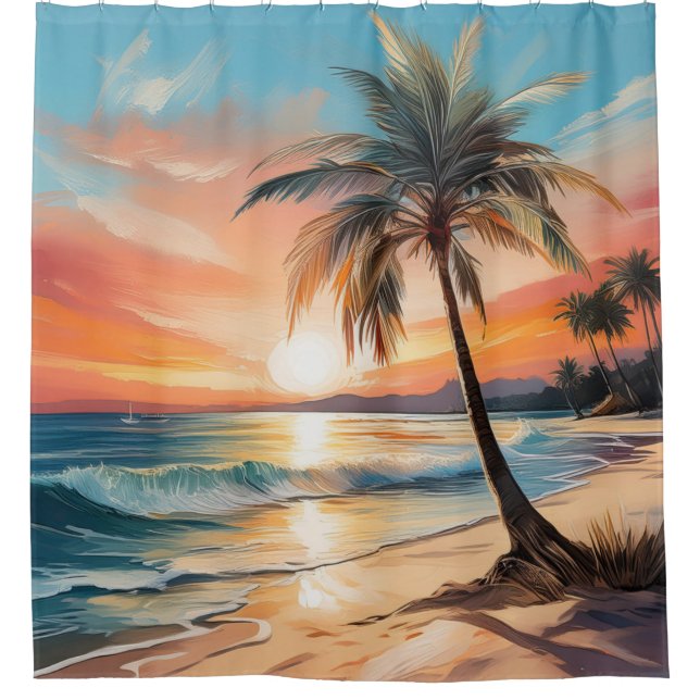 Palm Tree On Tropical Beach At Sunset (Front)