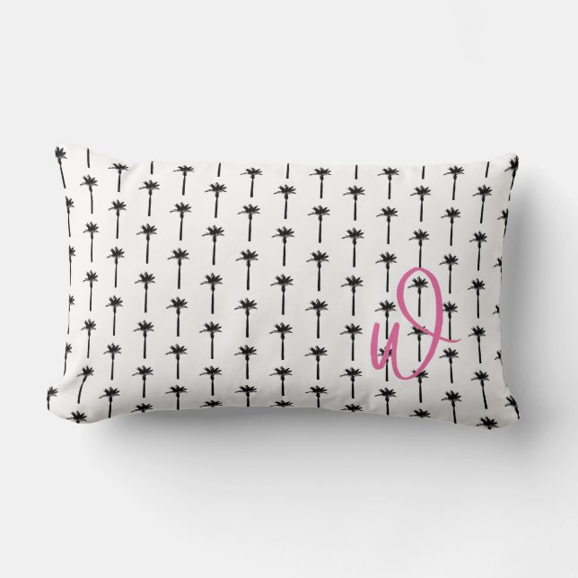 Palm Tree Pattern INITIAL Travel Tropical Fun Lumbar Pillow (Front)