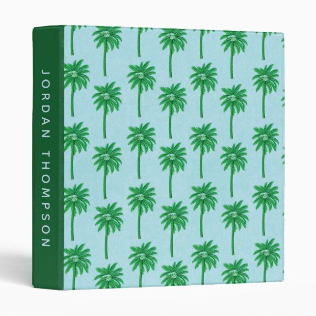 Palm Tree Pattern on Blue | Add Your Name Binder (Front/Spine)