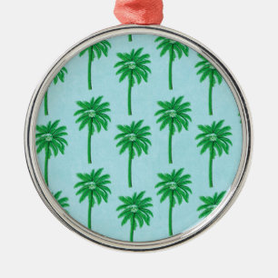 Palm Tree Pattern on Blue Metal Ornament