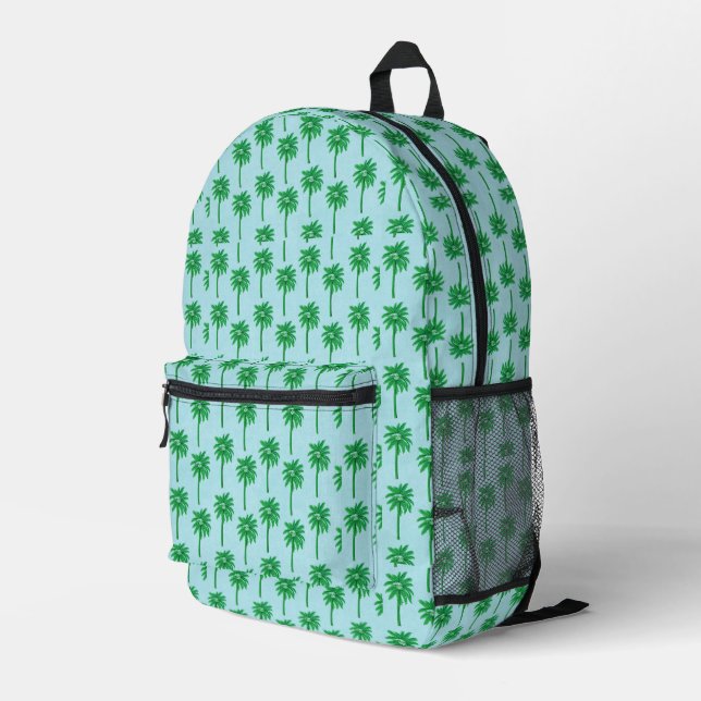 Palm Tree Pattern on Blue Printed Backpack (Back Corner Right)