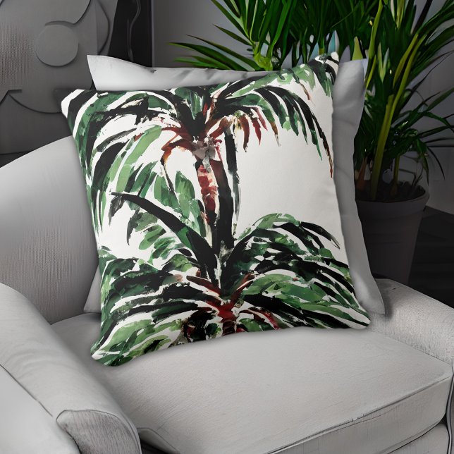 Palm Tree Pattern Watercolor Inspired Beach Throw Pillow (Creator Uploaded)