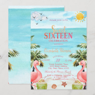 Palm Tree Pink Flamingos Tropical  Invitation