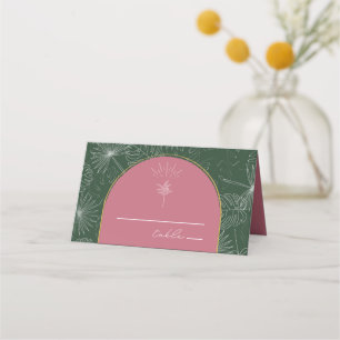 Palm Tree Pink & Green Beach Wedding Place Card