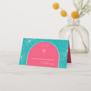 Palm Tree Pink & Green Blue Wedding   Place Card