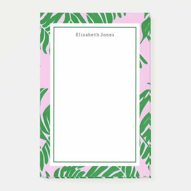 Palm Tree Pink + Green Preppy Post-it Notes (Front)