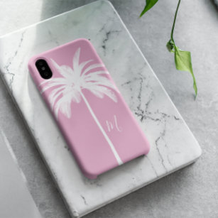 Palm Tree Pink White Tropical Elegant Monogram  Case-Mate iPhone Case