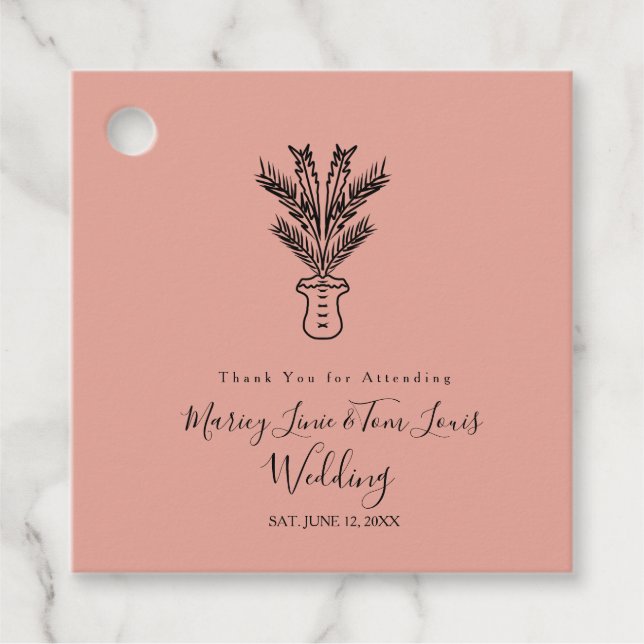 Palm Tree Potted Hand Drawn Paper Kraft   Favour Tags (Front)