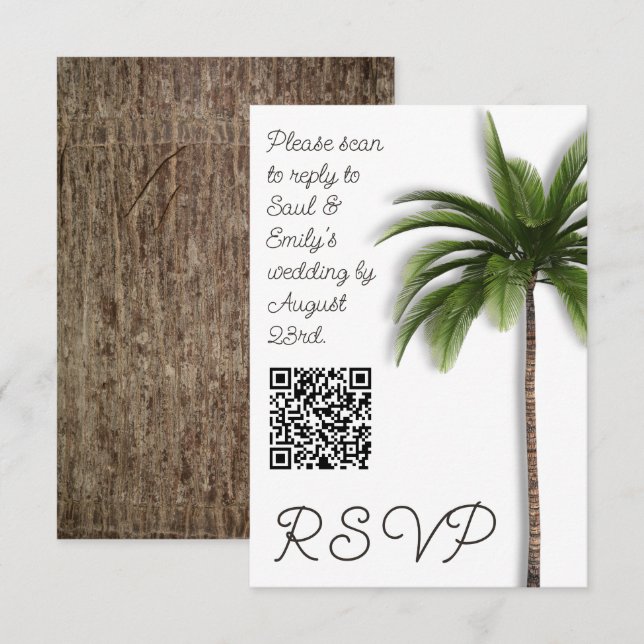 Palm Tree QR code Event Wedding RSVP Card (Front/Back)