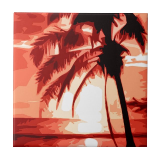 Palm Tree & Red Sunset Tile (Front)