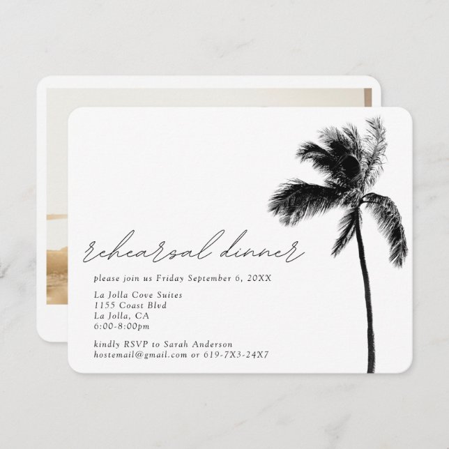 Palm Tree Rehearsal Dinner Wedding Enclosure Card (Front/Back)