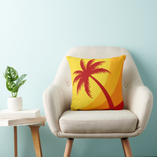 Palm Tree - Retro Beach Tropical Summer Colours  Throw Pillow