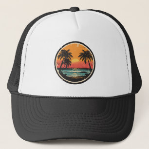 Palm Tree - Retro Style Tropical Beach Sun Summer  Trucker Hat