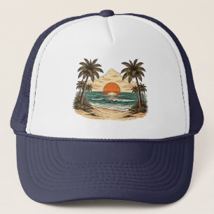 Palm Tree - Retro Style Tropical Beach Sun Summer  Trucker Hat
