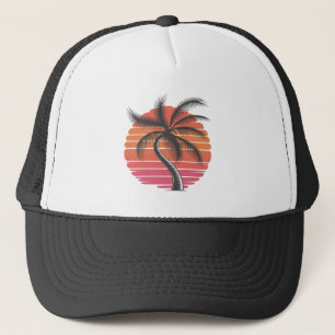 Palm Tree - Retro Style Tropical Beach sunset Trucker Hat