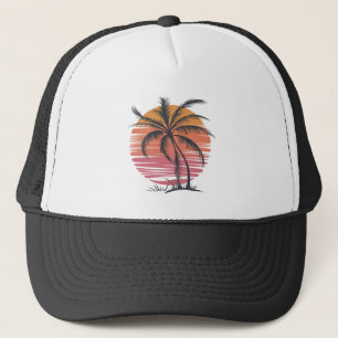Palm Tree - Retro Style Tropical Beach sunset Trucker Hat