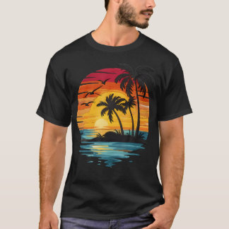 Palm Tree Retro Sunset Summer Beach Vintage T-Shirt