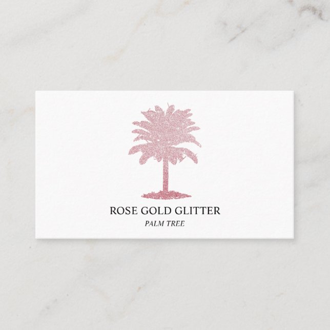 Palm Tree Rose Gold glitter pink Elegant Business Card (Front)
