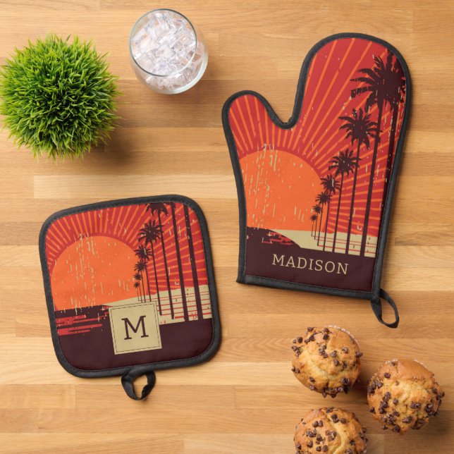 Palm Tree Row Oven Mitt & Pot Holder Set (Top Down)