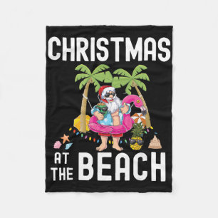 Palm Tree Santa Surfing Summer Christmas At The Be Fleece Blanket
