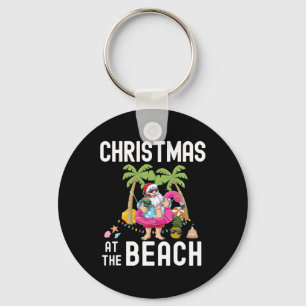 Palm Tree Santa Surfing Summer Christmas At The Be Keychain