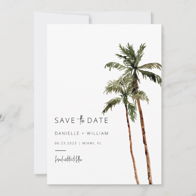 Palm Tree Save the Date Invitation Wedding (Front)