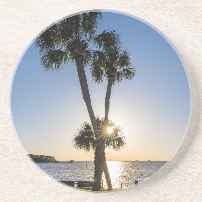 Palm Tree Scissors Silhouette Coaster (Front)