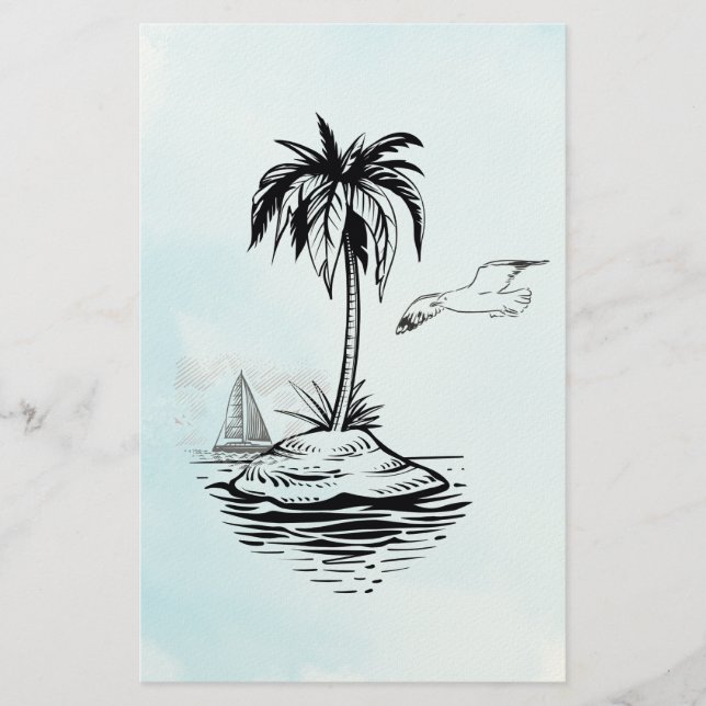 Palm Tree & Seagull on notes Stationery (Front)