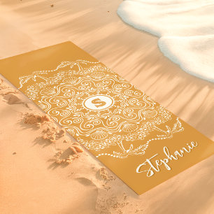 Palm Tree Seashell Mandala Monogram Gold Beachy Yoga Mat