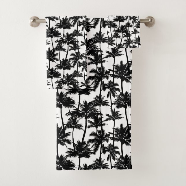 Palm Tree Shadow Pattern Bath Towel Set (Insitu)