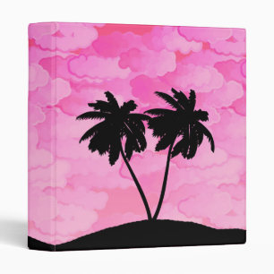 Palm Tree Silhouette Against Dawn Pink with Clouds Binder