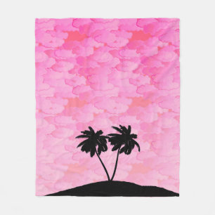 Palm Tree Silhouette Against Dawn Pink with Clouds Fleece Blanket