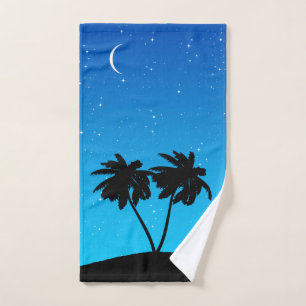 Palm Tree Silhouette Against Evening Blue Bath Tow Bath Towel Set