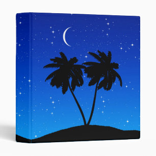 Palm Tree Silhouette Against Evening Blue Binder