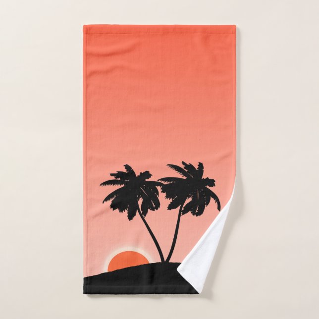 Palm Tree Silhouette Against Sunset Orange Bath To Towel Set (Hand Towel)