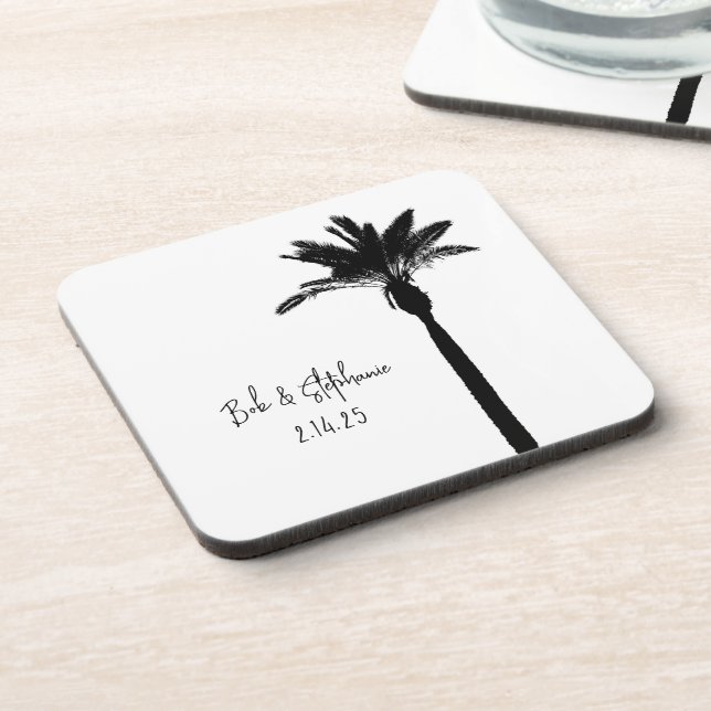 Palm Tree Silhouette COUPLE Date Modern Chic Coaster (Left Side)