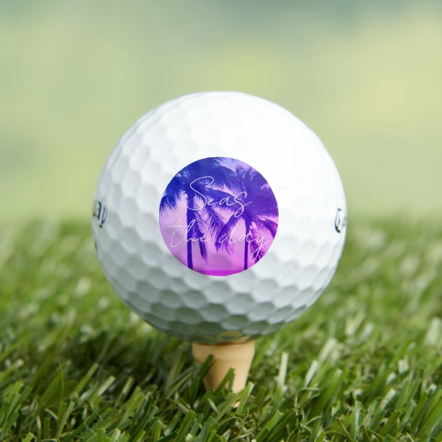 Palm tree silhouette hot neon pink sunset Callaway Golf Balls (Insitu Tee)