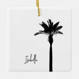 Palm Tree Silhouette NAME Travel Beach Coastal Ceramic Ornament