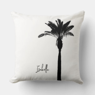 Palm Tree Silhouette NAME Travel Coastal Chic Throw Pillow